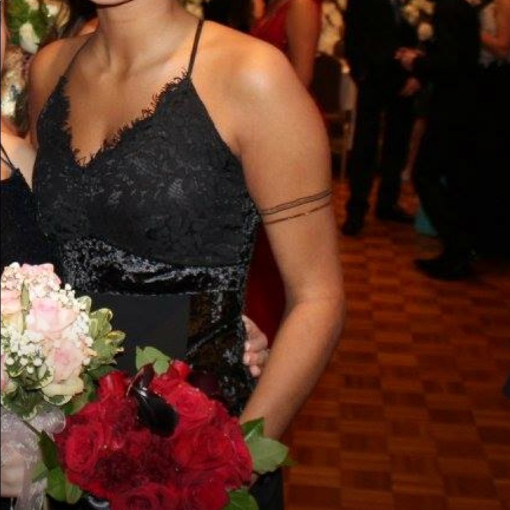 Long Black lace and suede dress